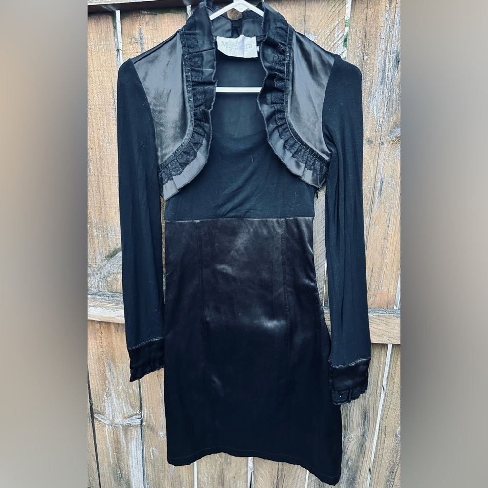 MaxMara Made in Italy Women Faux leather & Cotton Black Midi Dress Size S